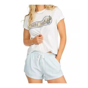 NWT Billabong Women's Light Blue Road Trippin Drawstring Shorts Size Large